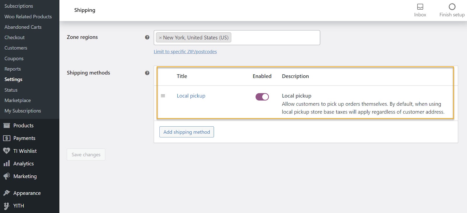 enable woocommerce local pickup 