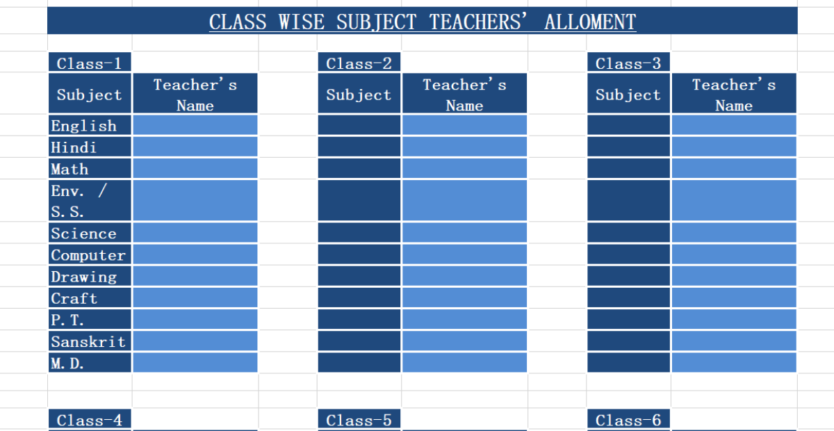 Class allotment sheet | teacher wise subject allotment sheet