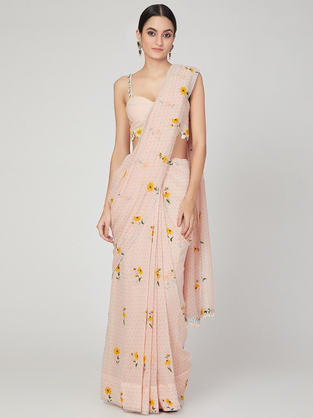 the loom - Pink floral printed muslin silk saree