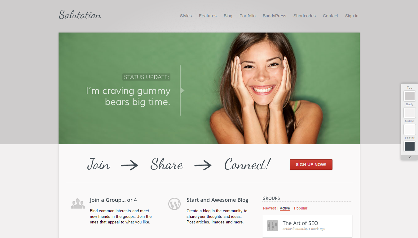 Saudação responsiva WordPress + tema BuddyPress