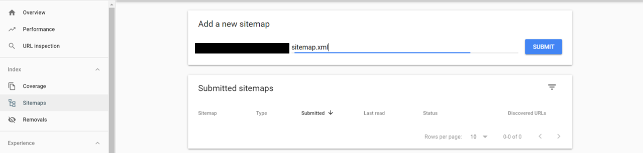 set up google search console: Add new sitemap