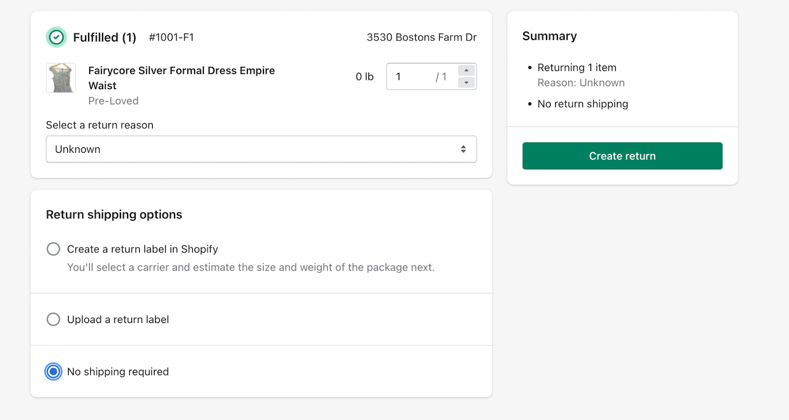 Returns can happen and Shopify gives you several options including the ability to create a return shipping label or refund the money back to the customer without returning the item.