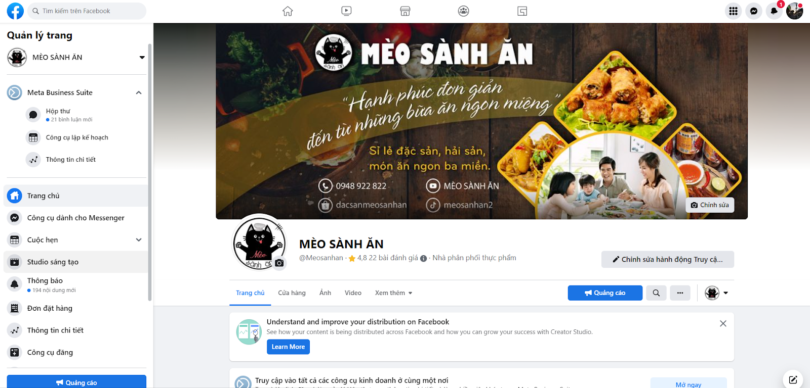 Truy cập vào trang Fanpage của doanh nghiệp 