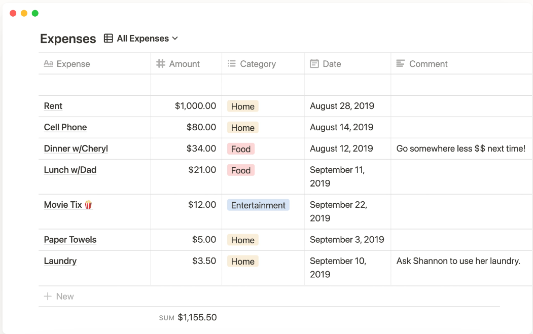 Budget management in Notion App