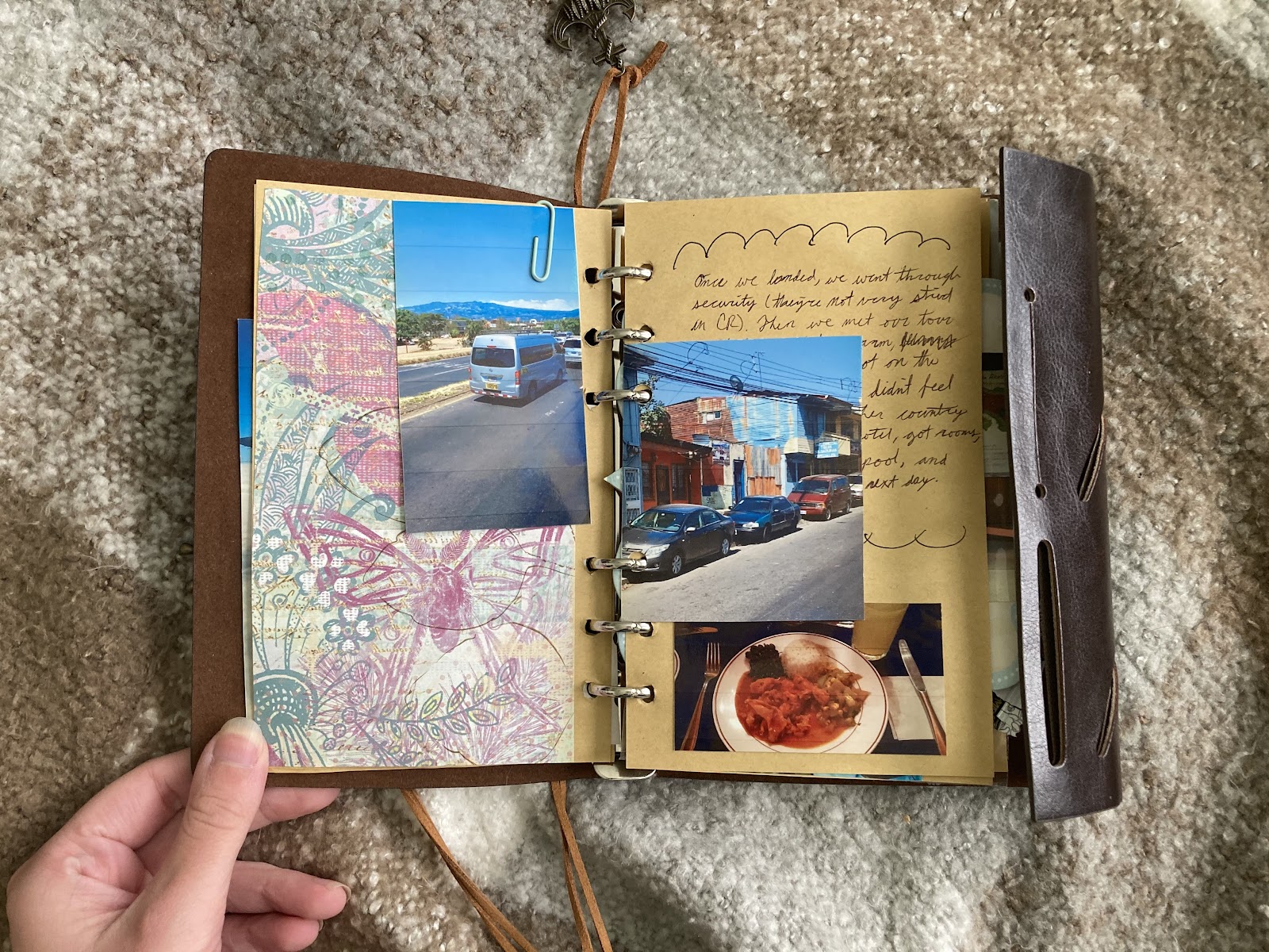 photos in a scrapbook travel journal about costa rica