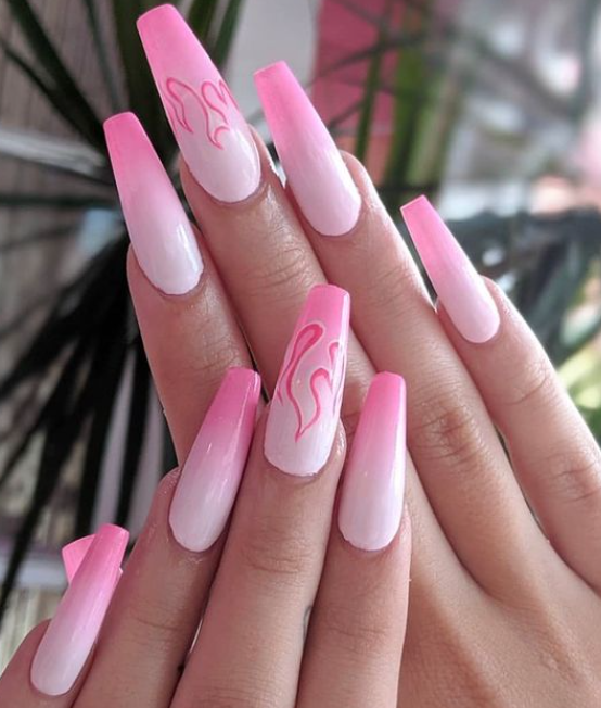 Miss Flames pink ombre nails