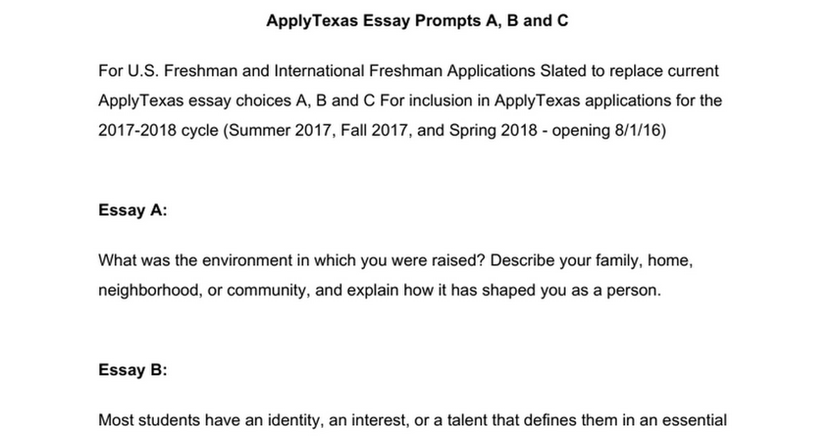 apply texas essay prompts for class of 2021