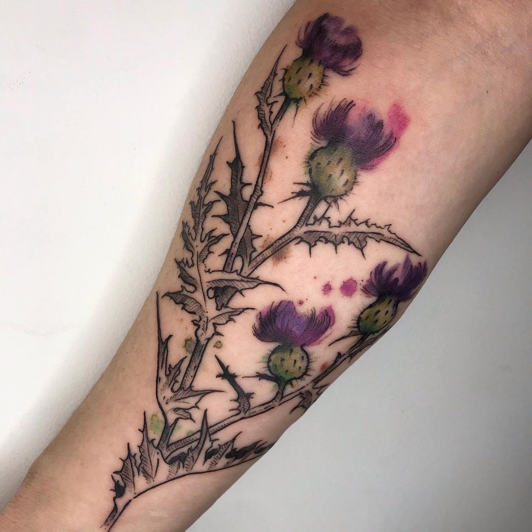 Simple Dark Purple Black Thistle Tattoo 