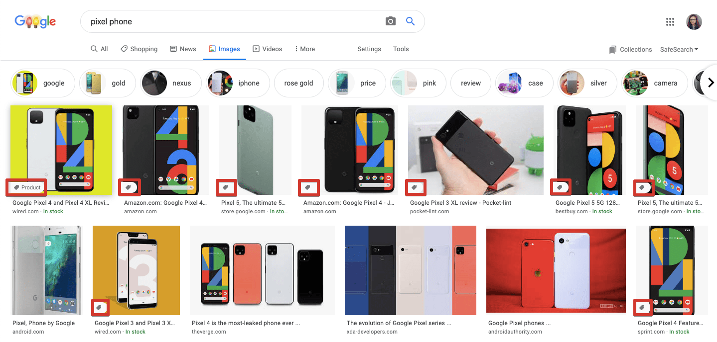 Product badge in Google Images