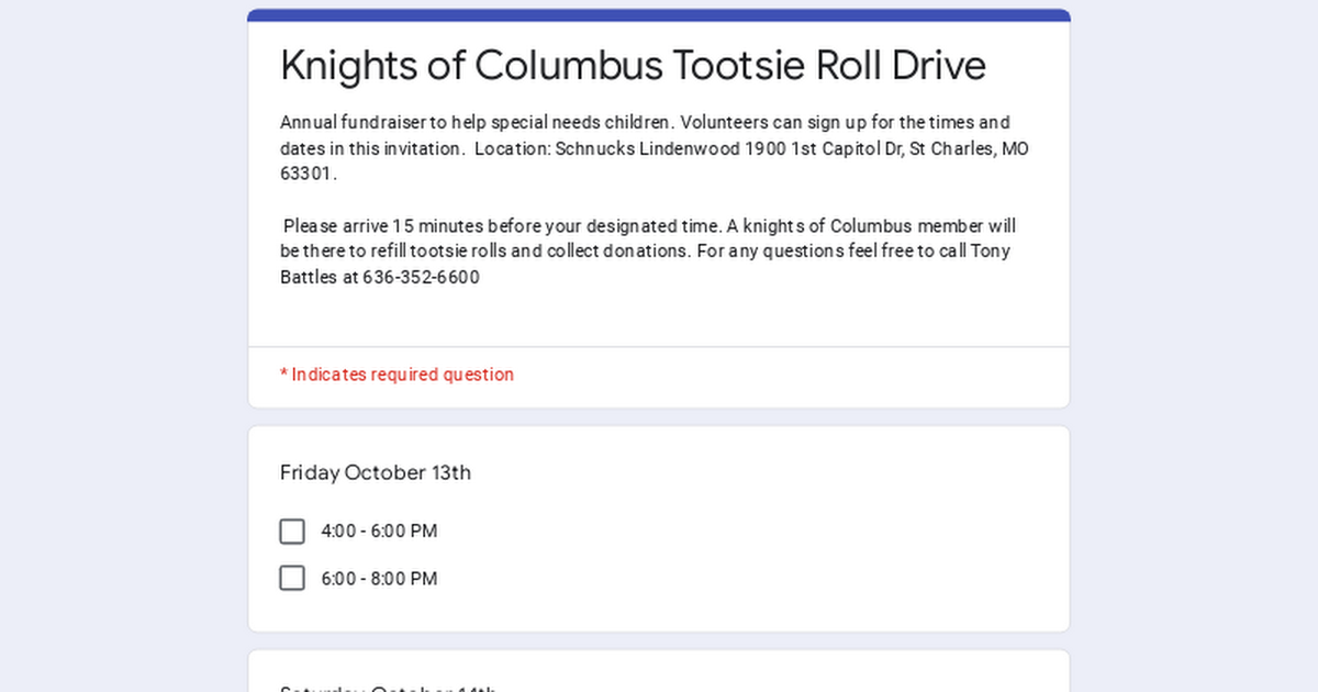 Knights of Columbus Tootsie Roll Drive