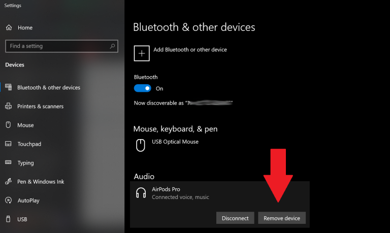 remove device menu option