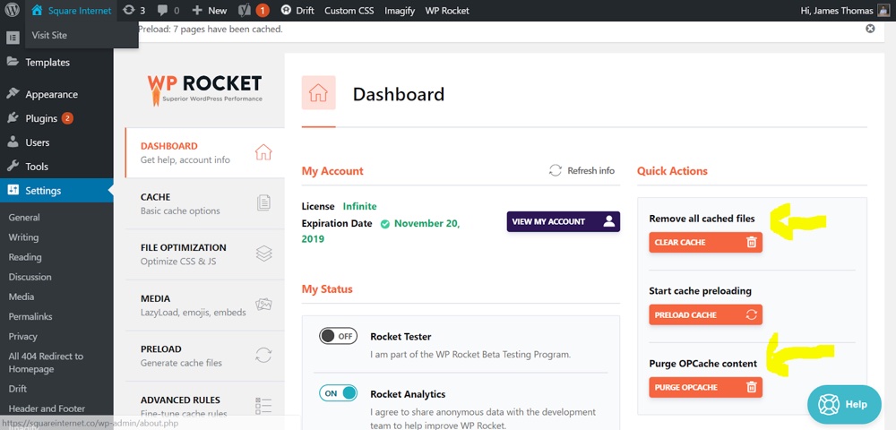Limpar o cache do plug-in