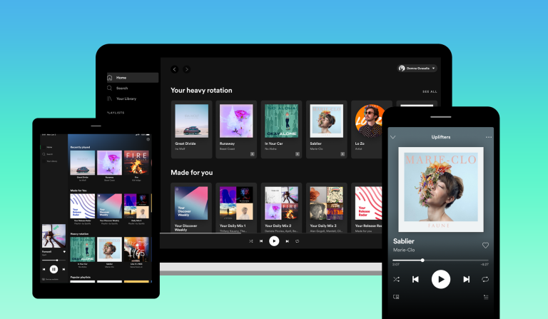 Spotify on tablet, desktop, and phone
