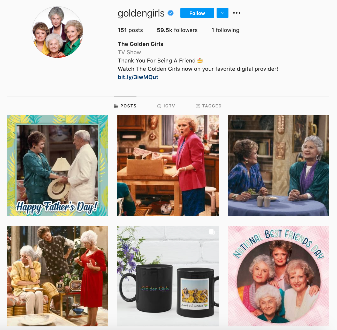digital marketing agency Golden Girls Instagram screenshot to show branding