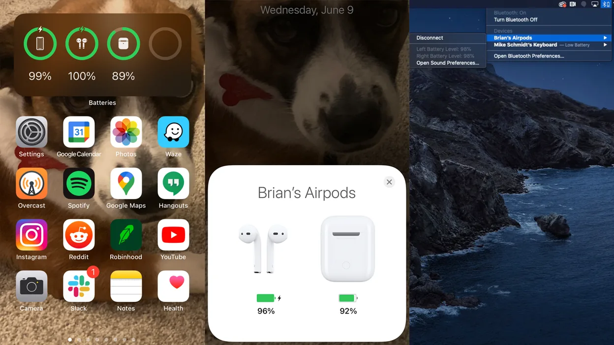 Check Battery Status when airpods microphone not working