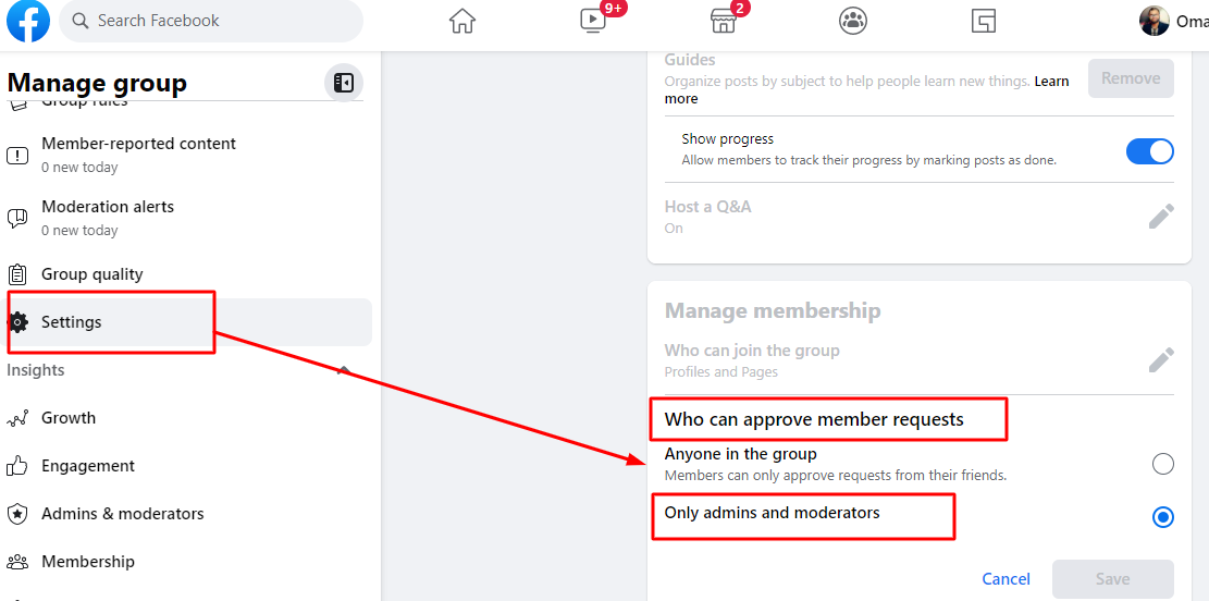 Make facebook group admin and moderator