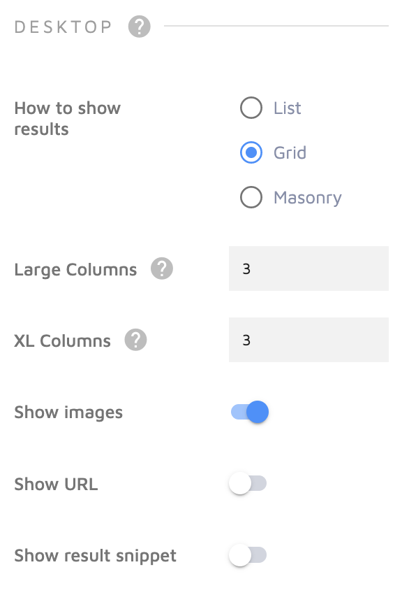 Desktop layout settings