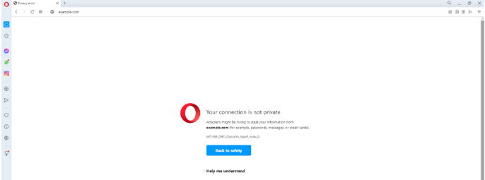 Captura de tela com a mensagem de erro net-err_cert_common_name_invalid no Opera