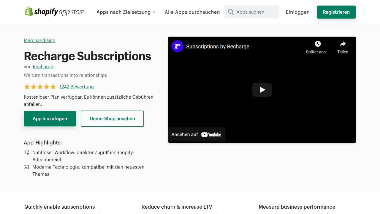 Shopify Abonnements Abo verkaufen Recharge App