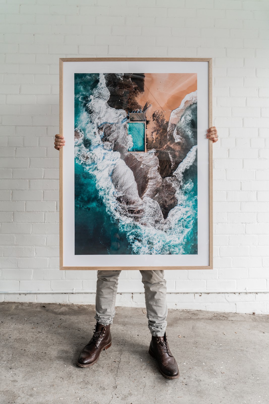 Extra Large Oak Framed Artwork of Mona Vale Rock Pool