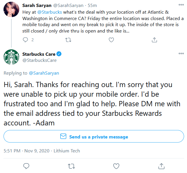 Starbucks addressing negative comment