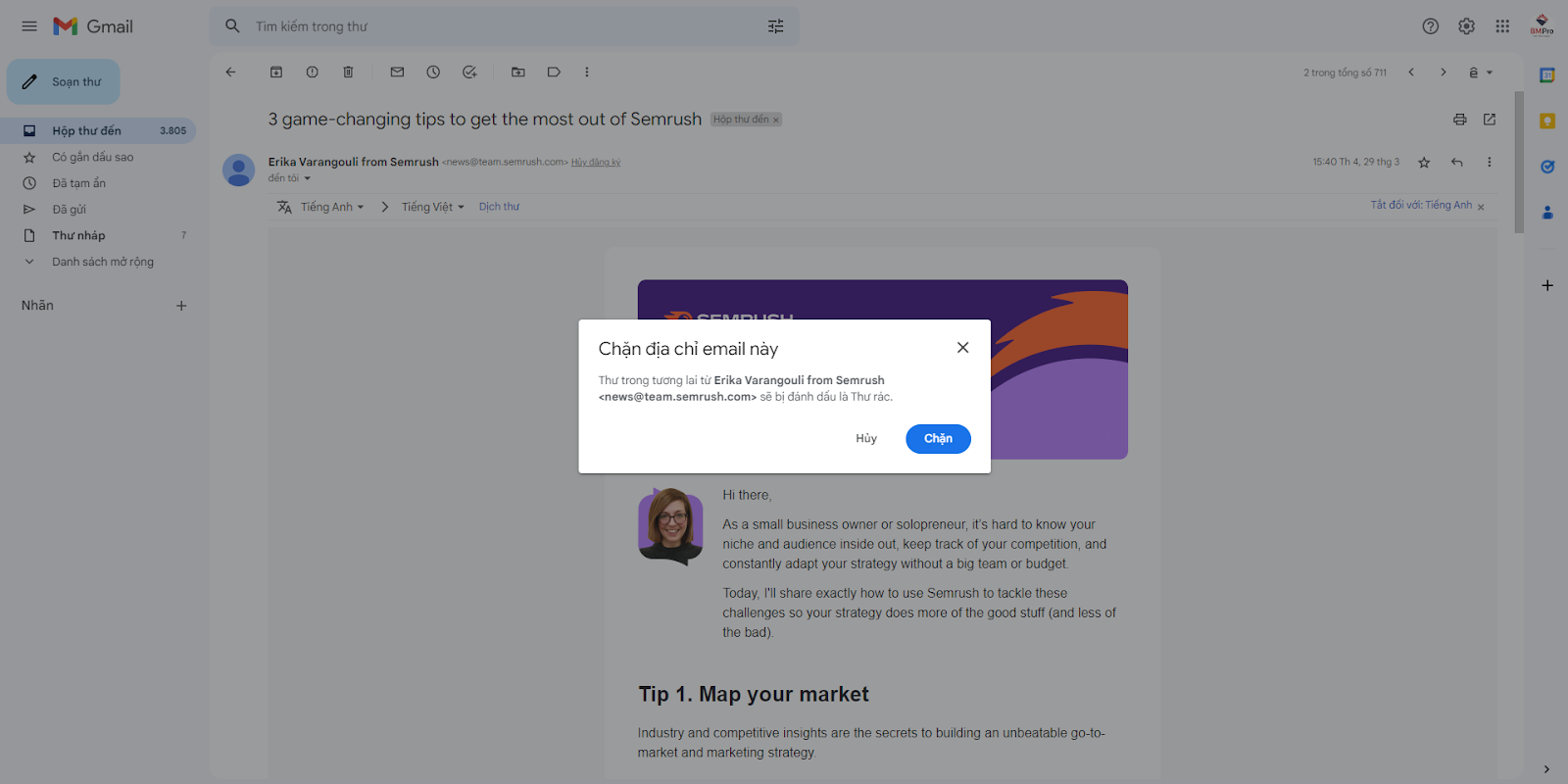 BMPro - Cách chặn tin nhắn rác qua Gmail trên máy tính