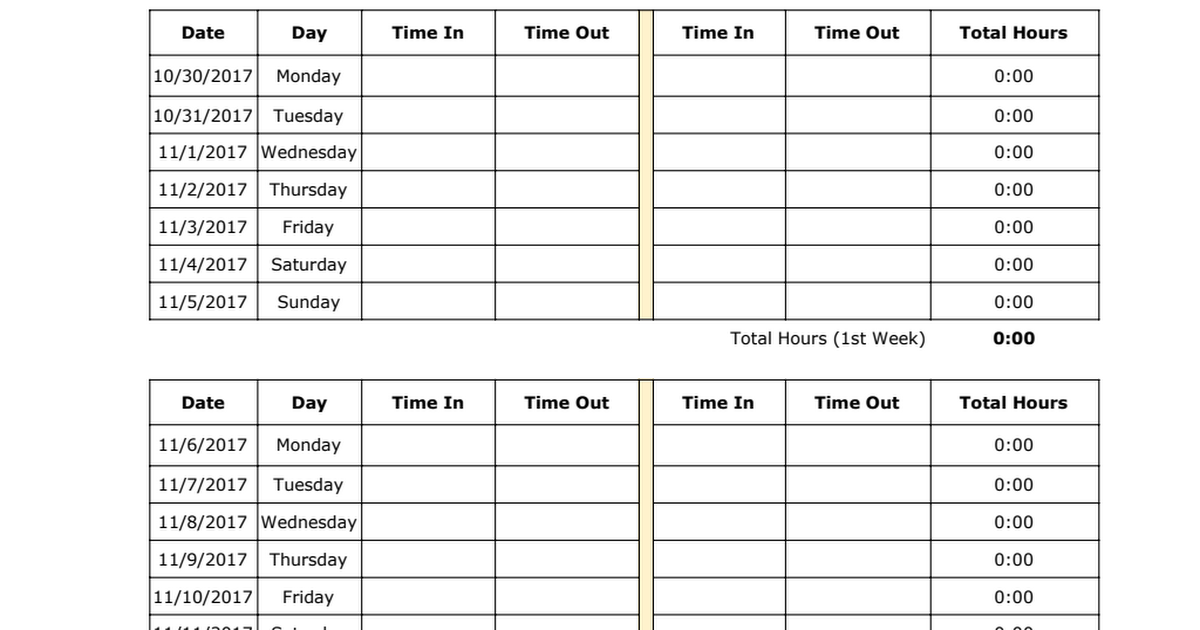 Monthly Timesheet - Google Sheets