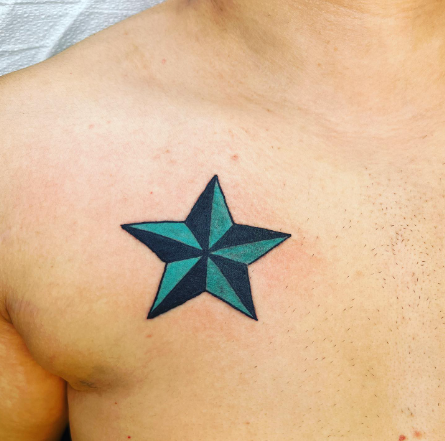 Black And Green Nautical Star Tattoo