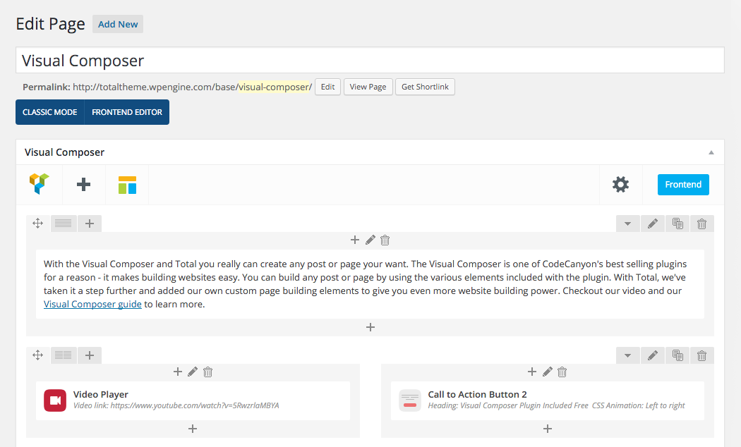 Editor de back-end do Visual Composer