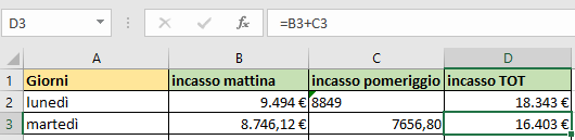 Impostare i riferimenti alle celle in Excel - esempio 2