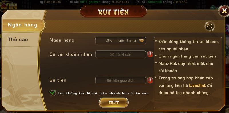 Hướng dẫn nạp rút tiền tại Iwin Club