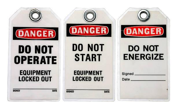 Three danger lockout tags about equipment Lockout Tagout Tags lockout tagout stock pictures, royalty-free photos & images