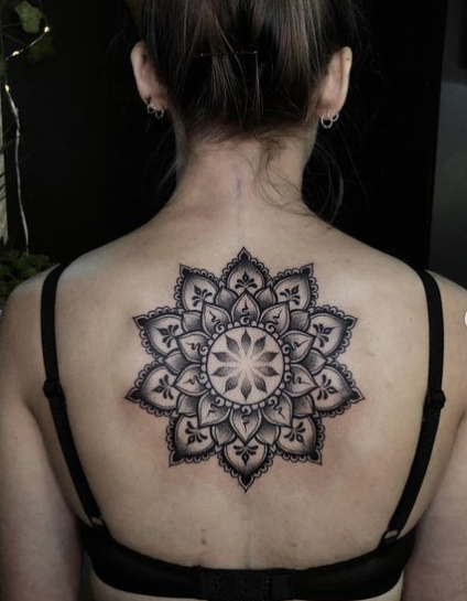 Gorgeous Mandala Back Neck Tattoos Women