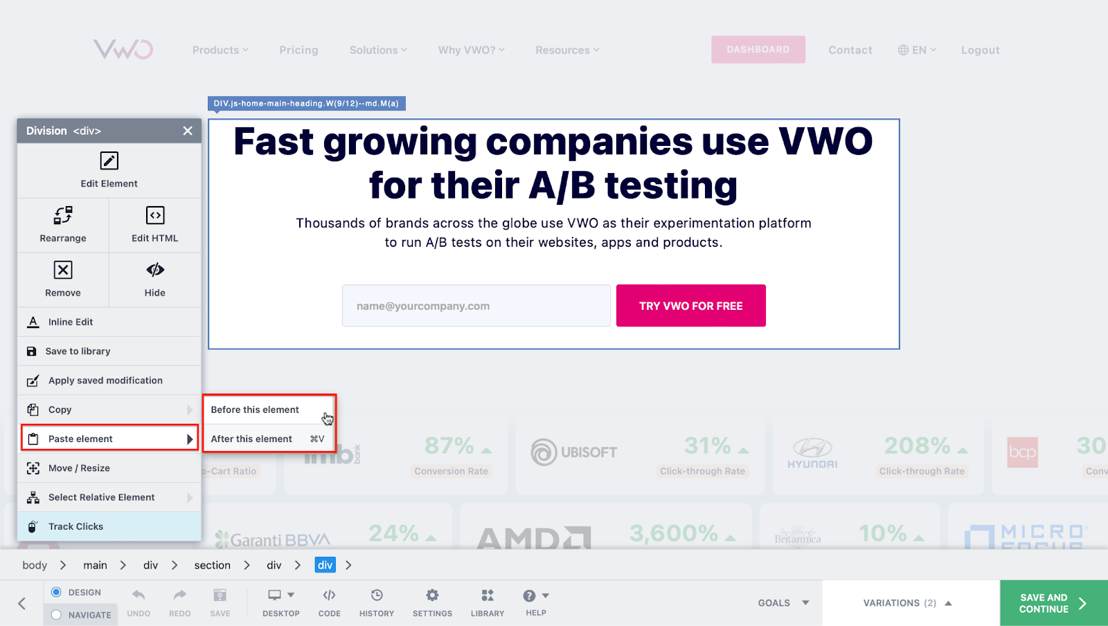 VWO Landing Page