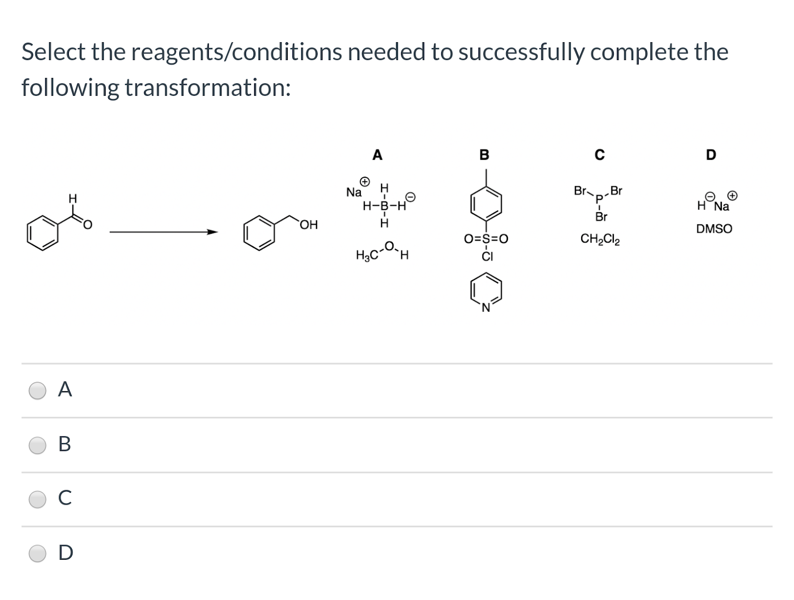 Select the reagents/conditions needed to successfully complete the following transformation: Na Ho Bro-Br H-B-Hº HONO DMSO =
