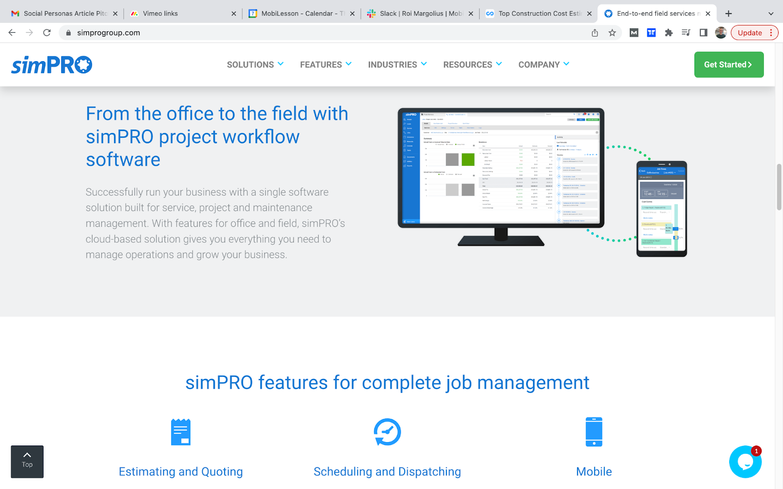 simpro construction estimate software home page