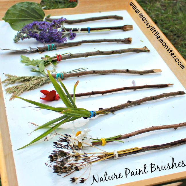 30 Outdoor Arts and Crafts for Kids: nature paint brushes