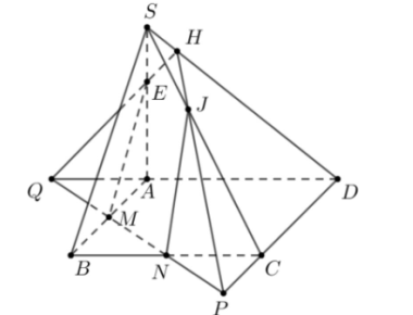 <p> (Sở Thanh Hóa 2022) Cho khối chóp (S.ABCD) với đáy (ABCD) là hình bình hành có thể tích bằng (84{a^3}). Gọi (M) là trung điểm (AB;J) thuộc cạnh (SC) sao cho (JC = 2JS;H) thuộc cạnh (SD) sao cho (HD = 6HS). Mặt phẳng ((MHJ)) chia khối chóp thành hai phần. Thể tích khối đạ diện của phần chứa đỉnh (S) bằng</p> 1