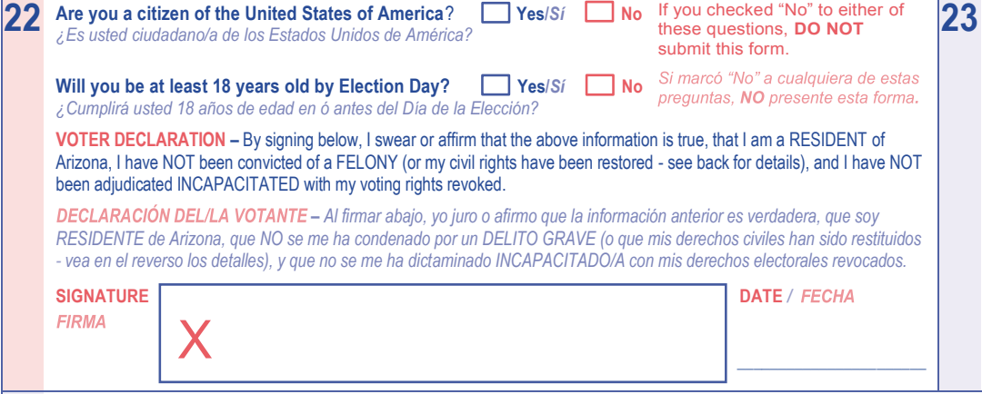 A screenshot of Arizona's voter registration form 