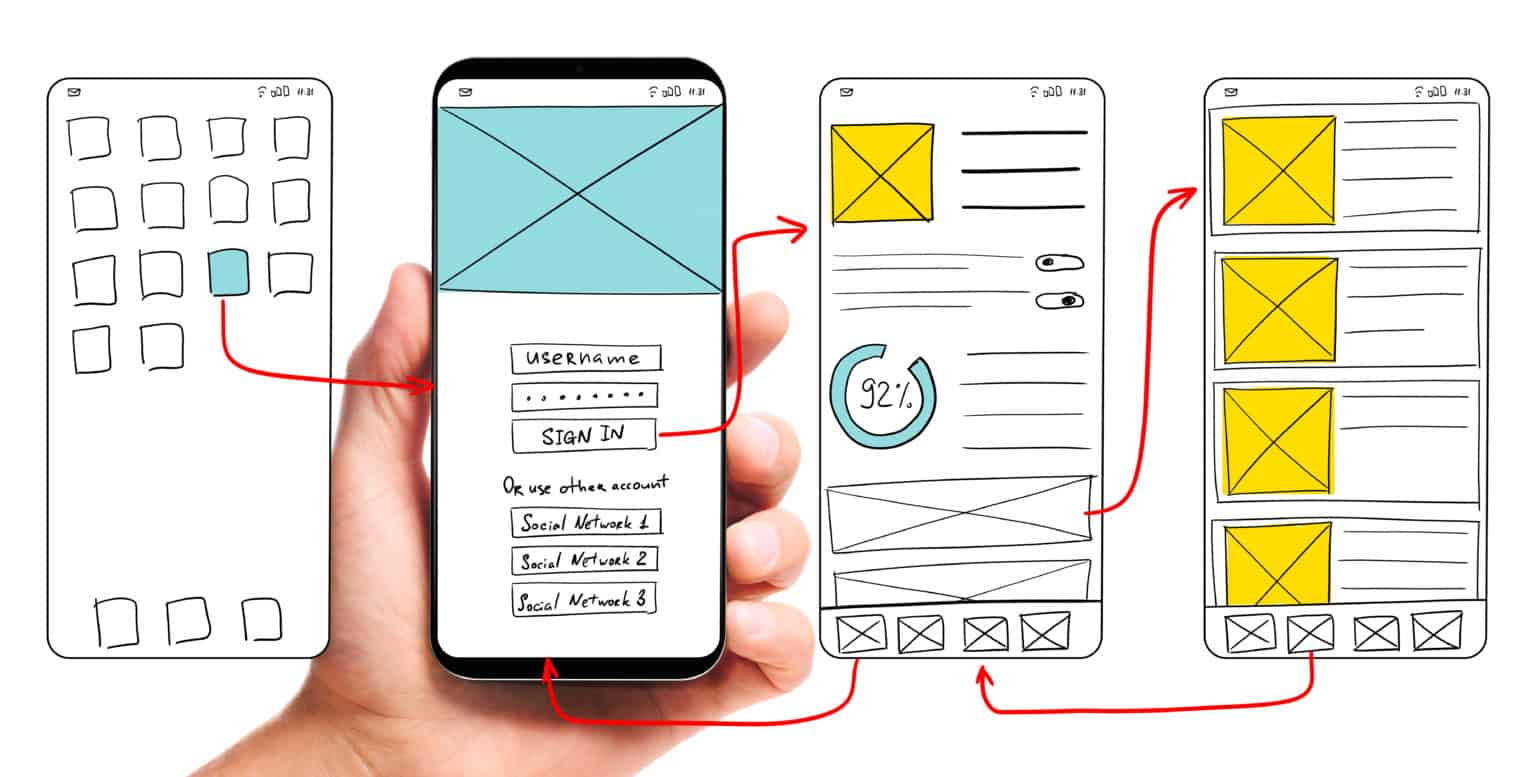 Illustration of UX designs for a generic smartphone app.