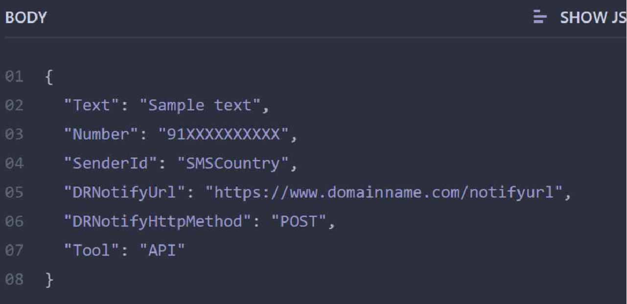 Code snippet for SMSCountry SMS API