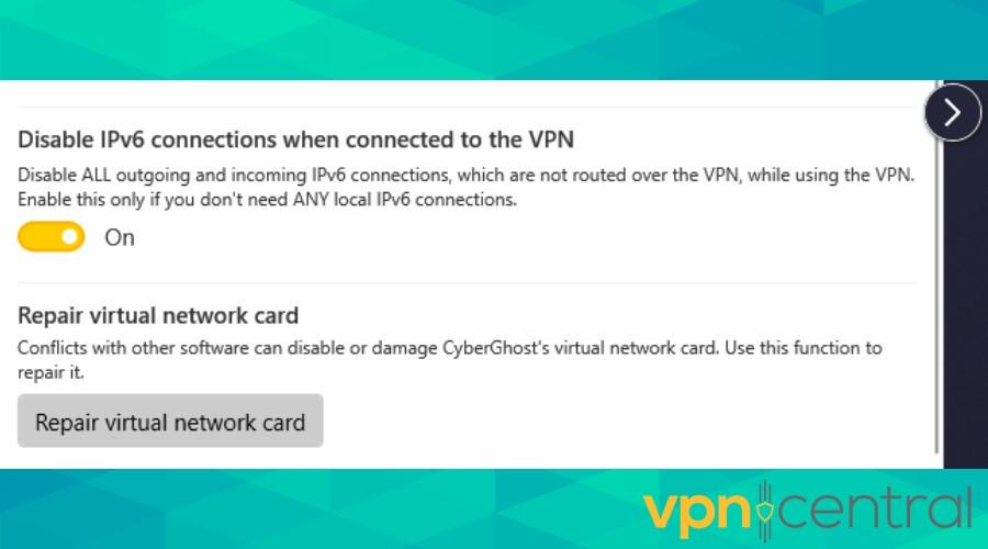 cyberghost disable ipv6 connections when connected to the vpn