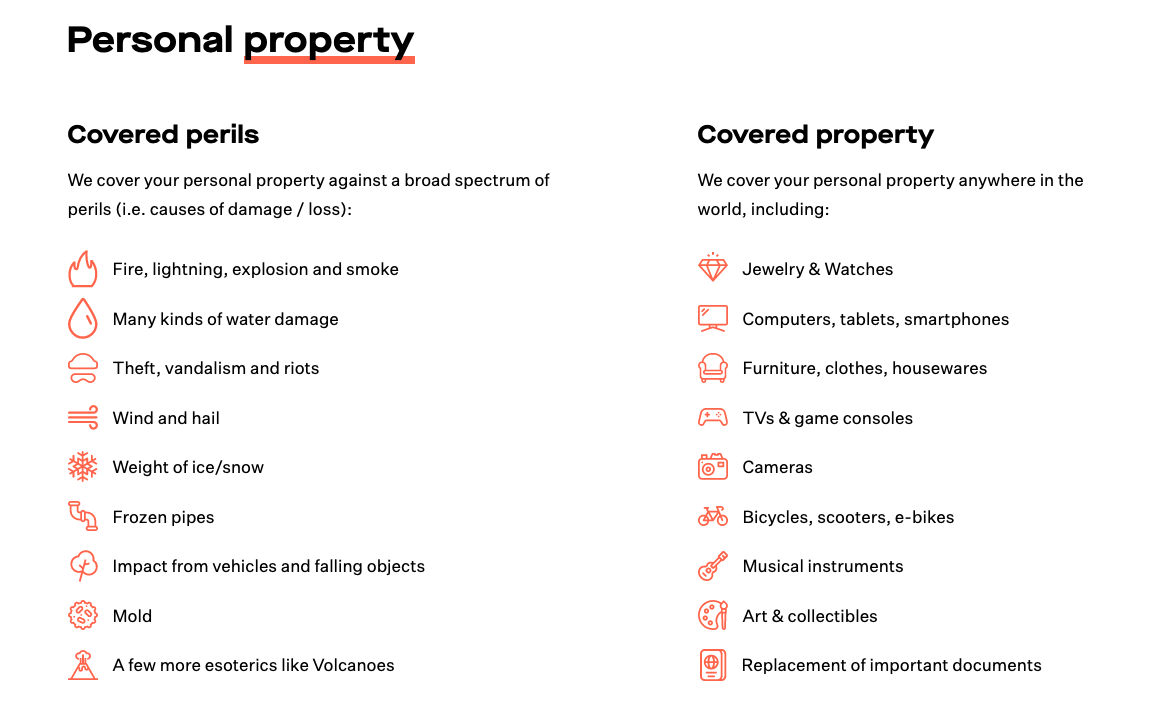 ALT: List of covered perils and covered property on the Goodcover website.