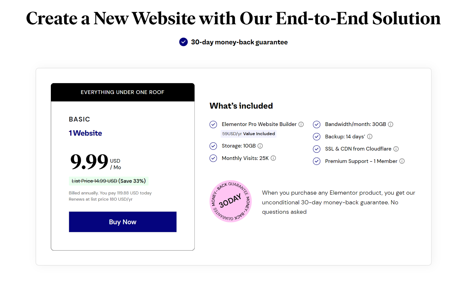 Elementor's hosting plans