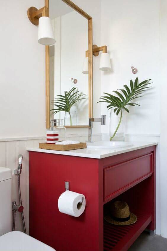 Banheiro moderno armário vermelho