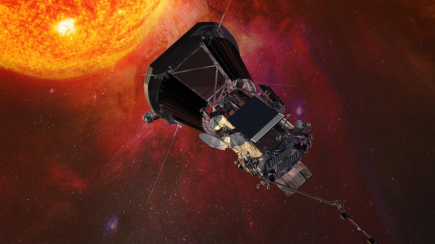Illustration of the Parker Solar Probe spacecraft approaching the sun.