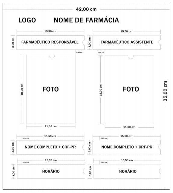 modelo de medidas do quadro de identificação do farmacêutico