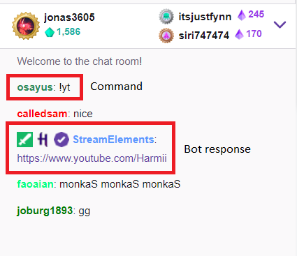 !yt command shows you the streamer's YouTube link