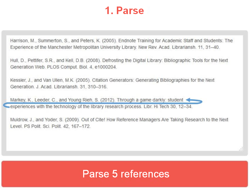 Screenshot of Parse section of anystyle.io.