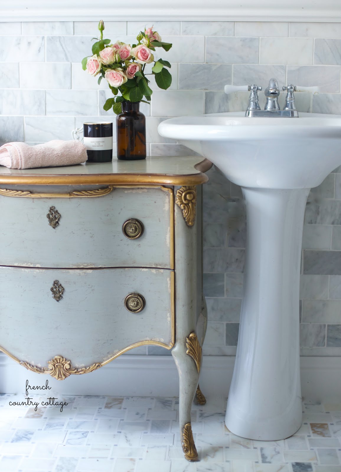 Shabby chic vintage bathroom cabinet to lend weathered charm